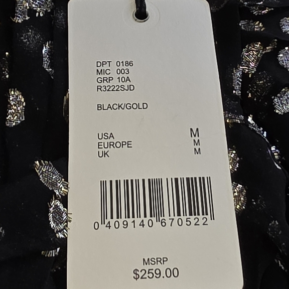 A Loves A Black Gold Metallic Dot Long Sleeve Dress | Party Mini Dress SZ M - Picture 12 of 14